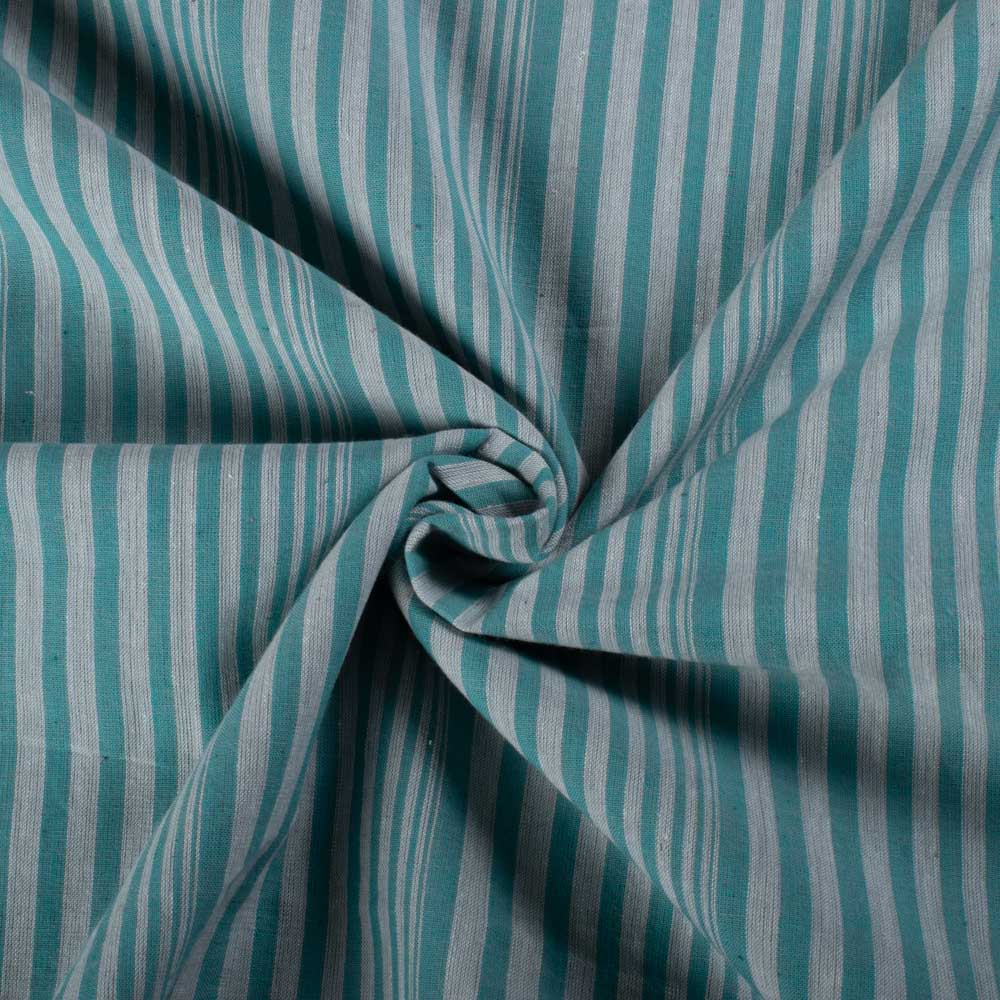 Stripe Sea Green White Pure Cotton 85 GSM Handwoven Fabric 462