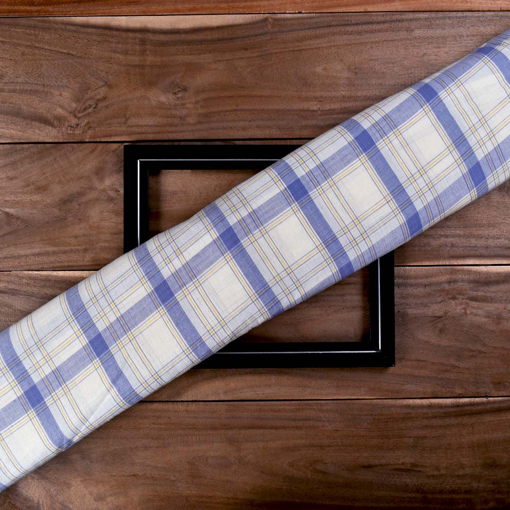 Check Purple & White Pure Cotton 90 GSM Handwoven Fabric
