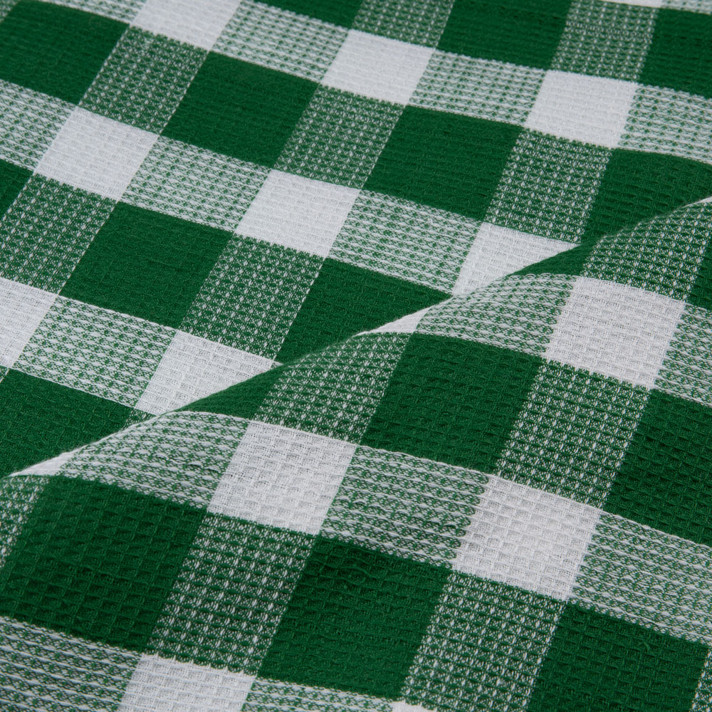 CHECK GREEN & WHITE HONEYCOMB WEAVE PURE COTTON 99 GSM FABRIC