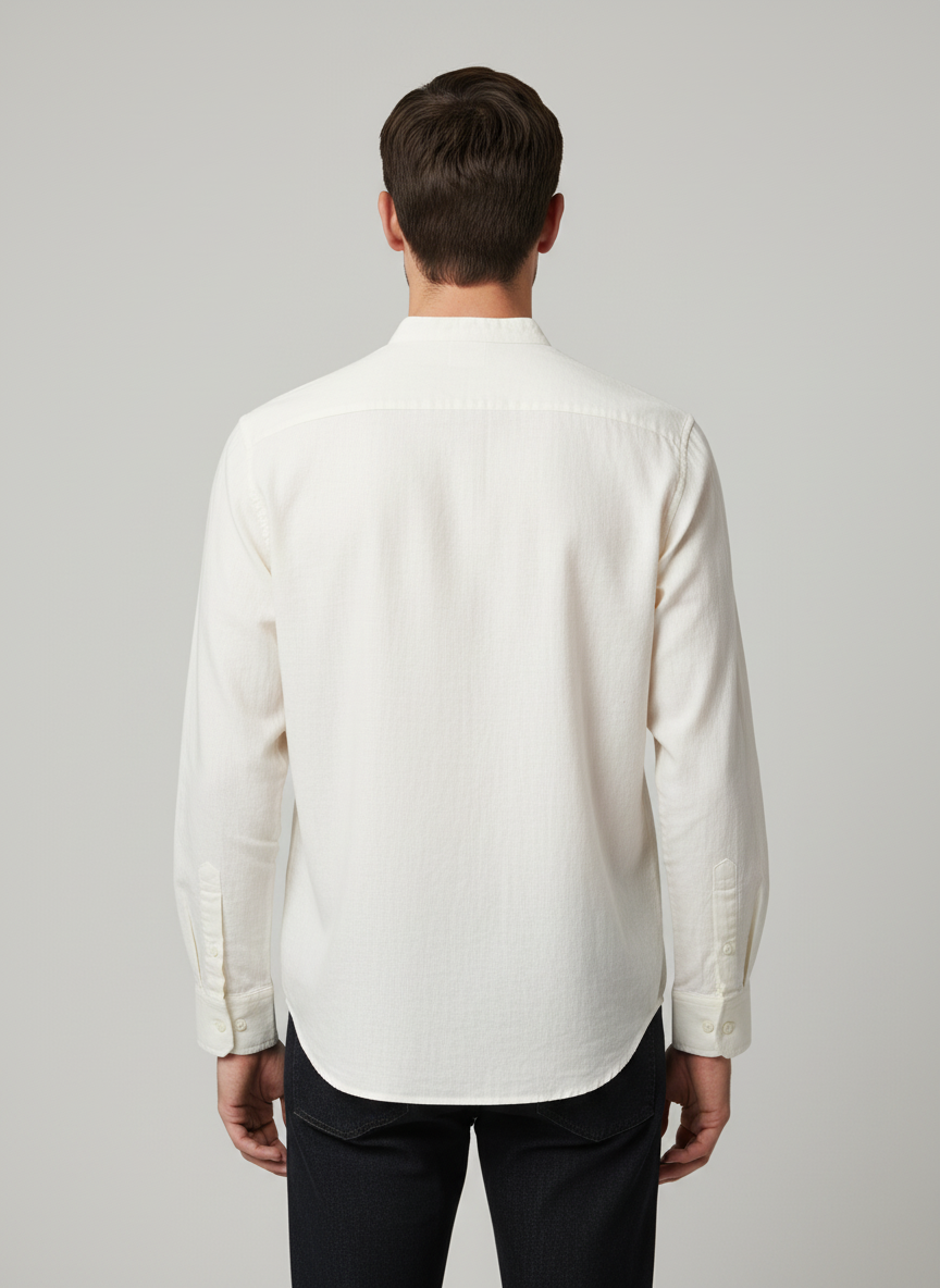 Band Collared Shirt-Center Panel Buttons - High Low Symmentry- Box Pleat Planel In The Back