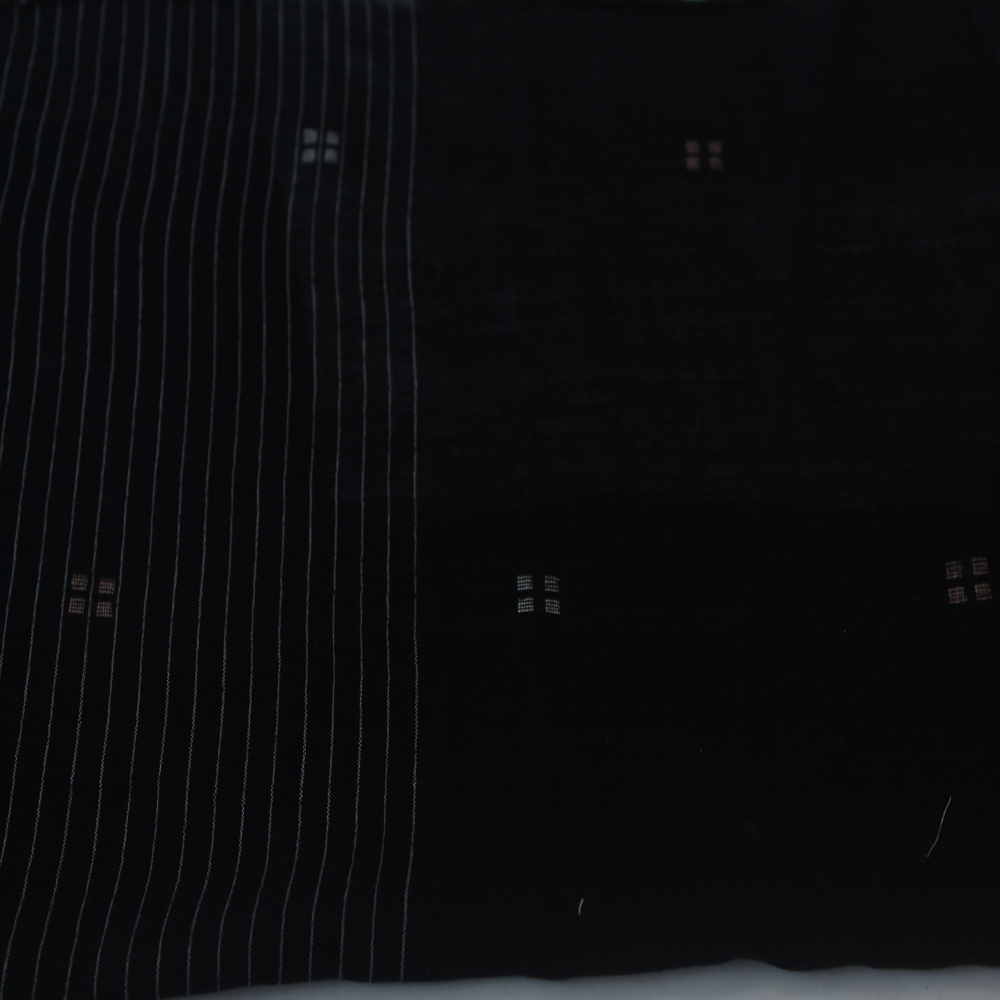 GEOMETRIC STRIPE BLACK & WHITE JAMDANI PURE COTTON 55 GSM FABRIC