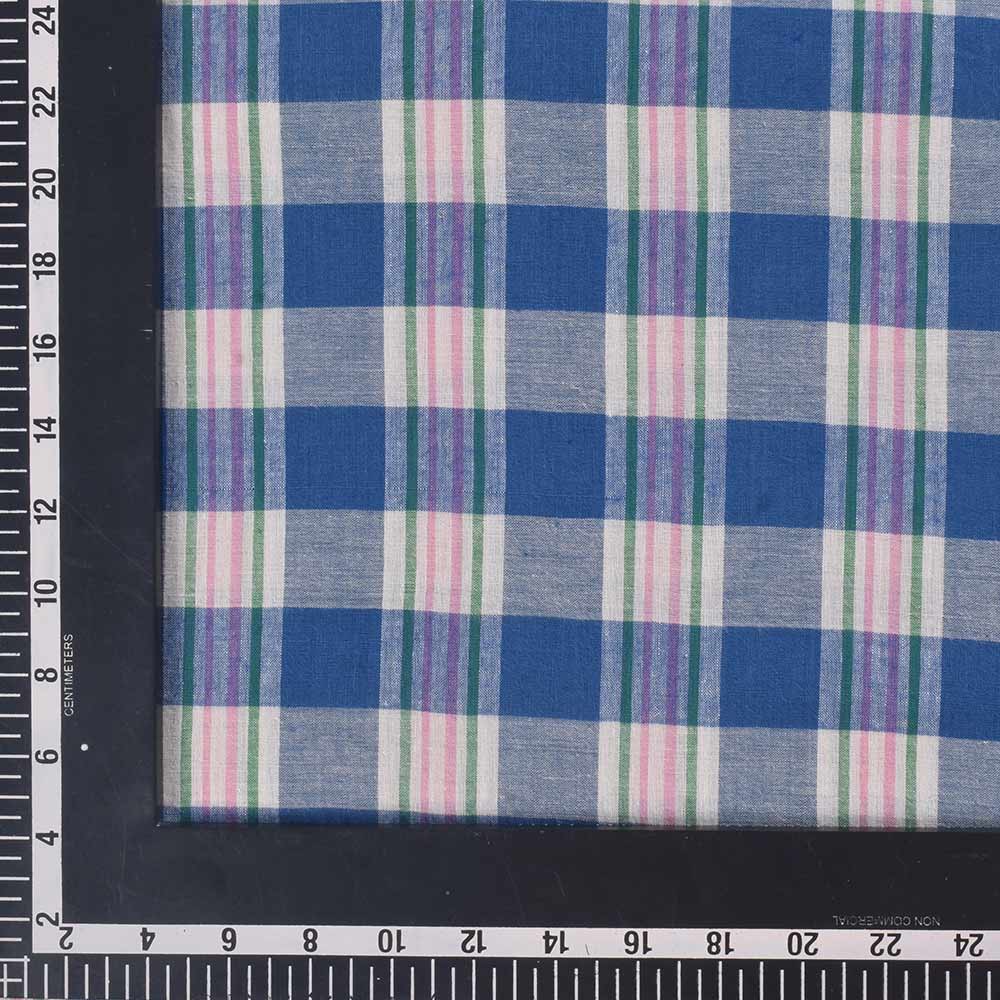 CHECK BLUE & WHITE PURE COTTON 67 GSM HANDWOVEN FABRIC
