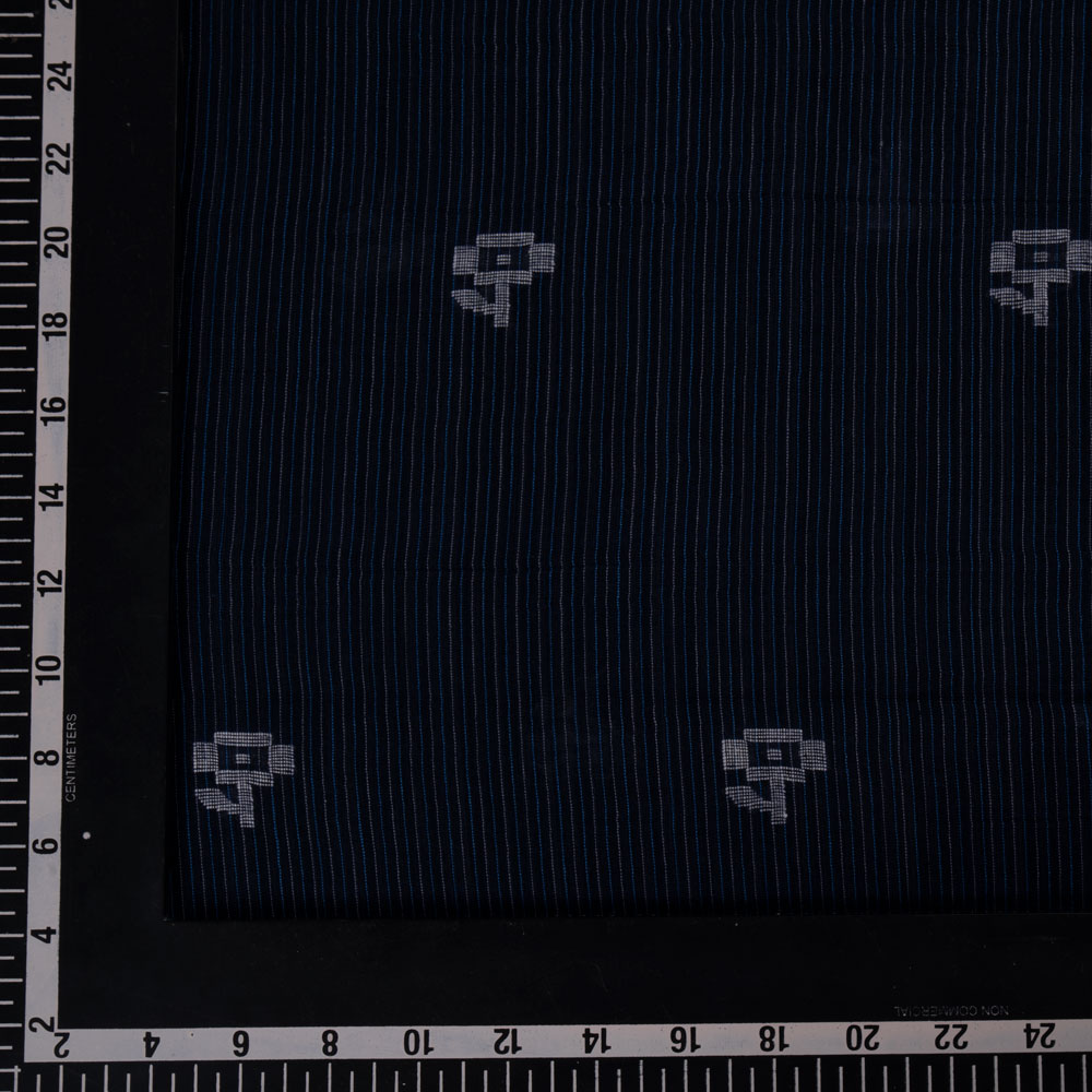 GEOMETRIC STRIPE NAVY JAMDANI PURE COTTON 55 GSM HANDWOVEN FABRIC