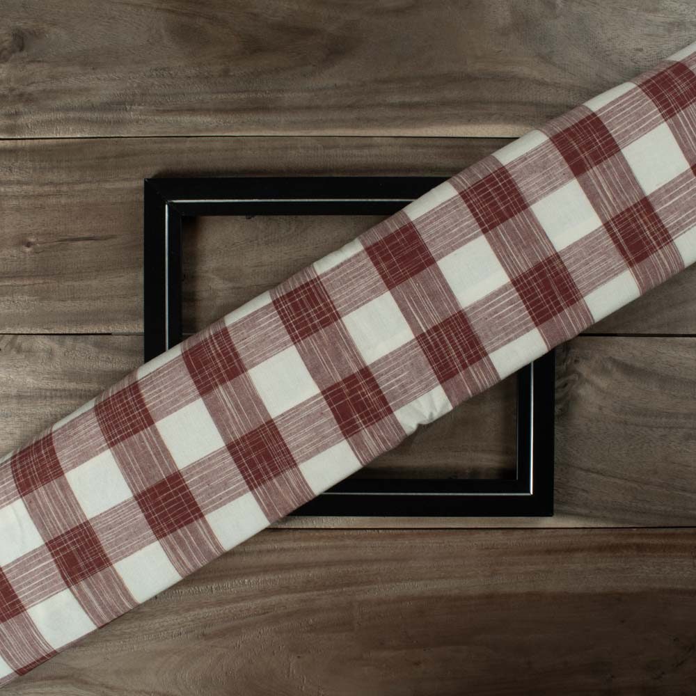 Check Brown & Cream Tie Dye 115 GSM Pure Cotton Handwoven Fabric