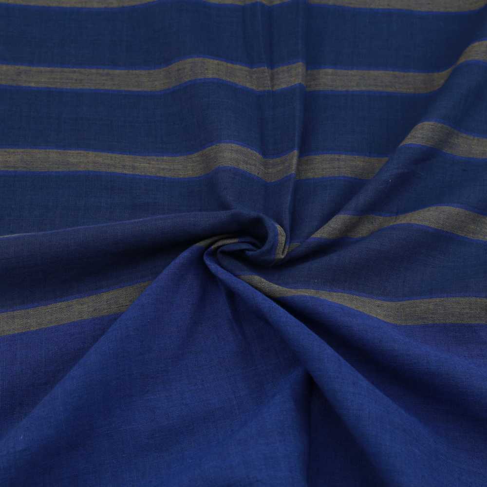 Stripe Prussian Blue & Grey Pure Cotton 58 GSM Handwoven Fabric