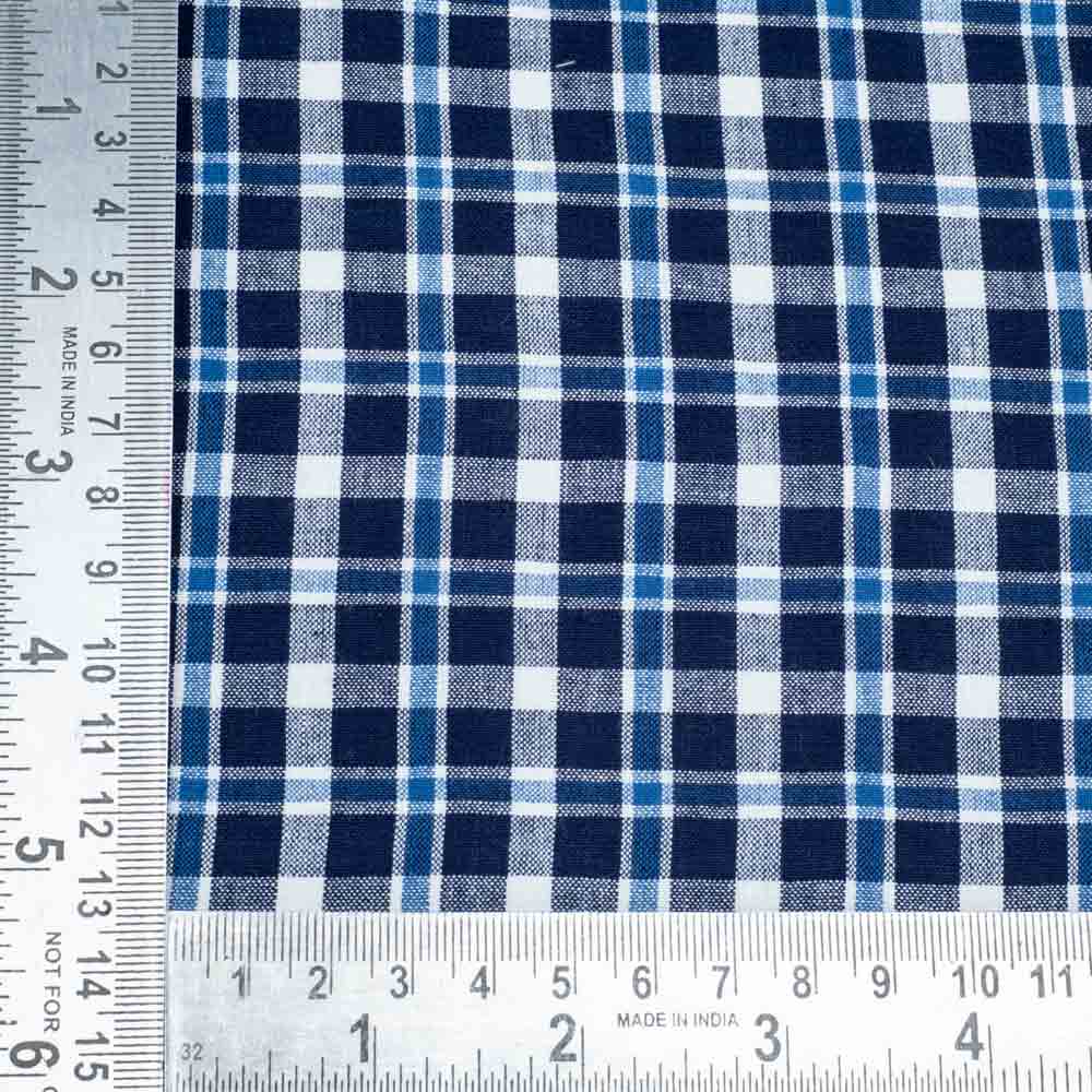 CHECK BLUE PURE COTTON 115 GSM HANDWOVEN FABRIC