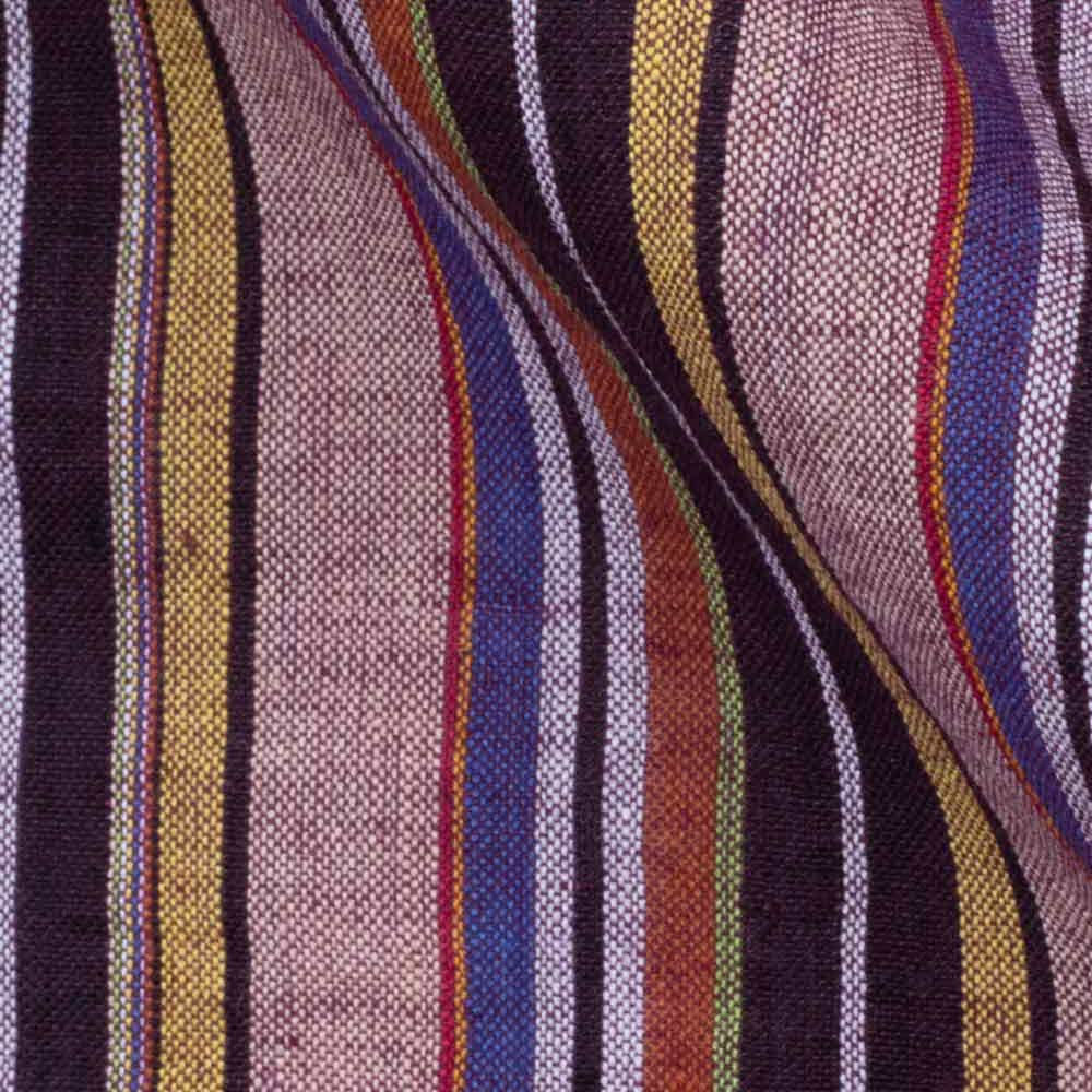 STRIPE PLUM MULTICOLOUR PURE COTTON 73 GSM HANDWOVEN FABRIC
