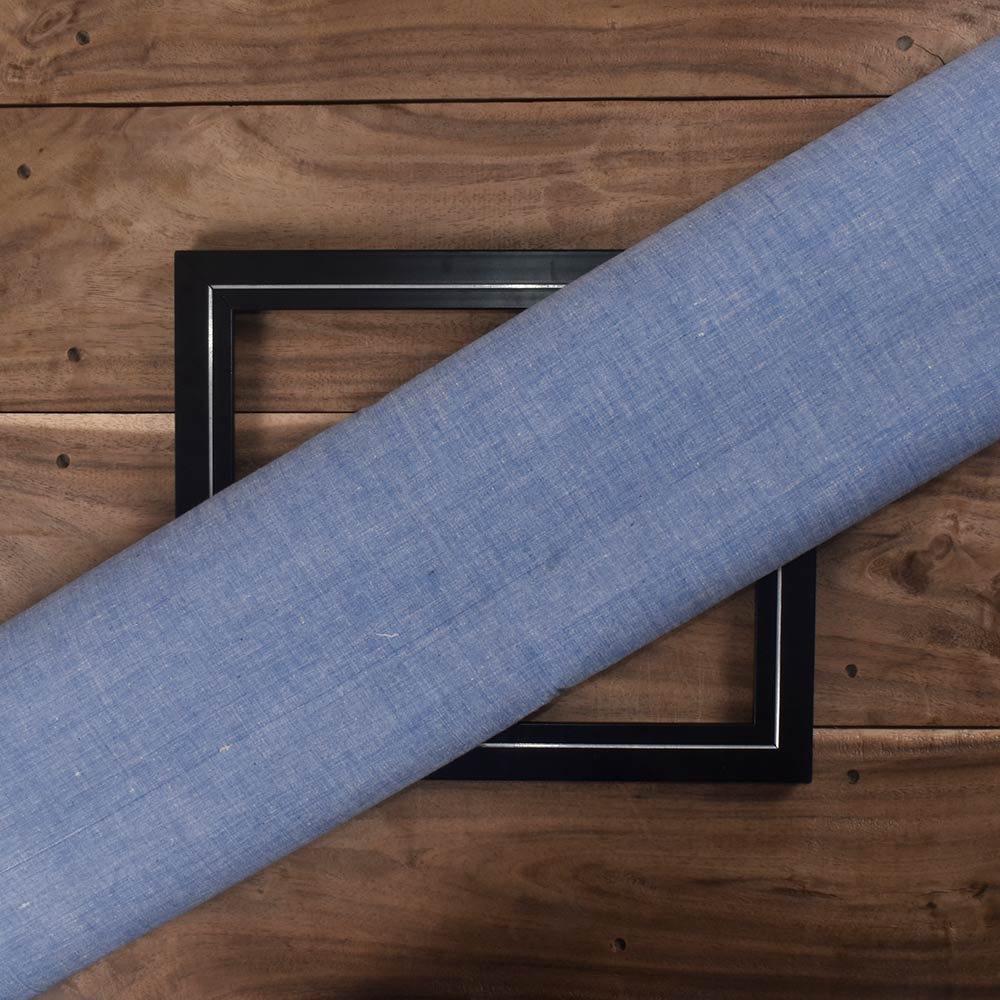 Chambray Blue Khadi Cotton 115 GSM Handwoven Fabric N5