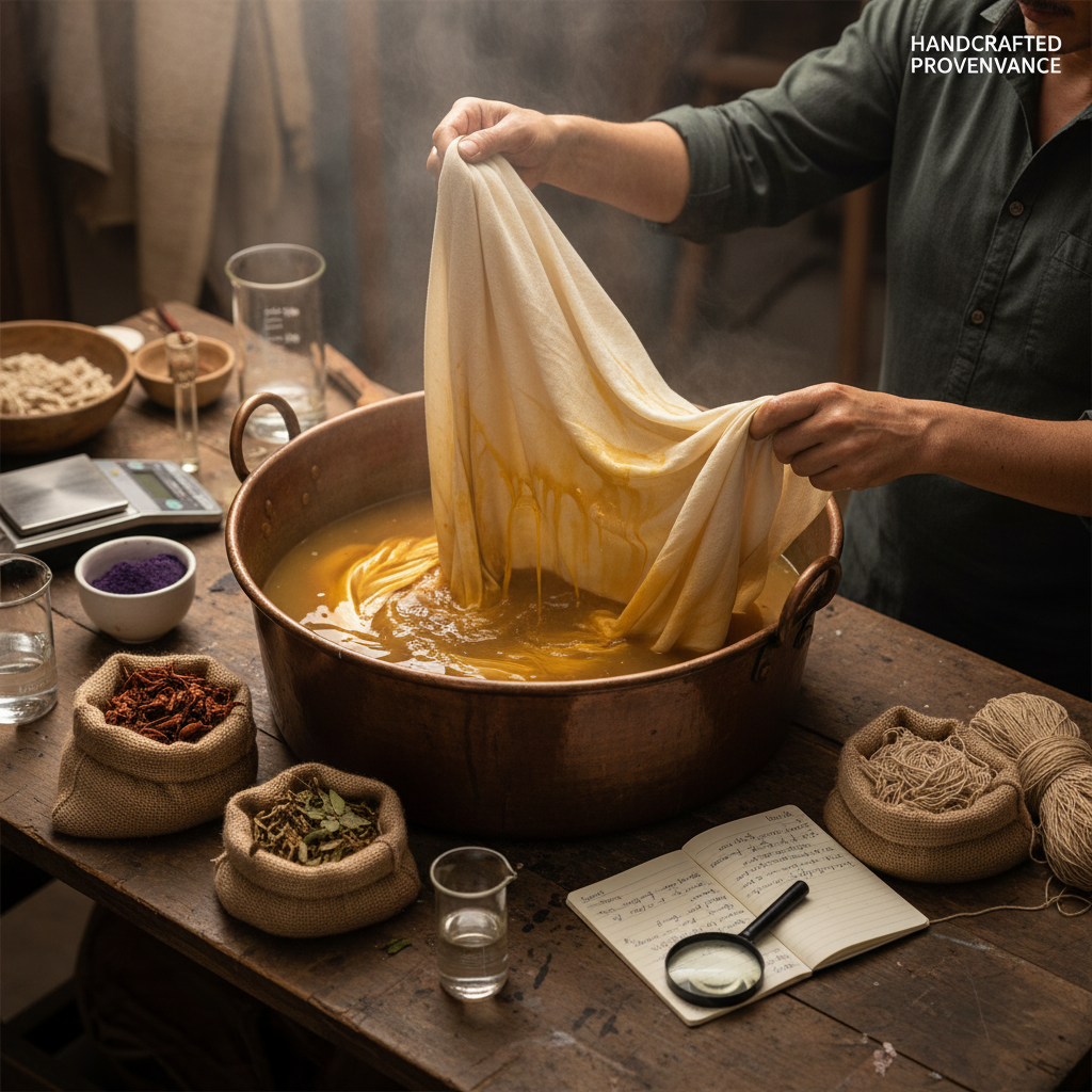 Artisan weaving bamboo linen fabric on a traditional loom in East India for ethical textile sourcing