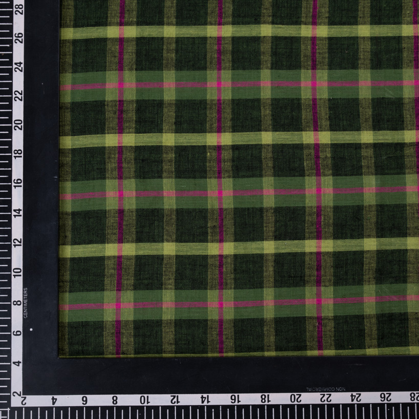 CHECK GREEN MULTICOLOUR PURE COTTON 92 GSM HANDWOVEN FABRIC