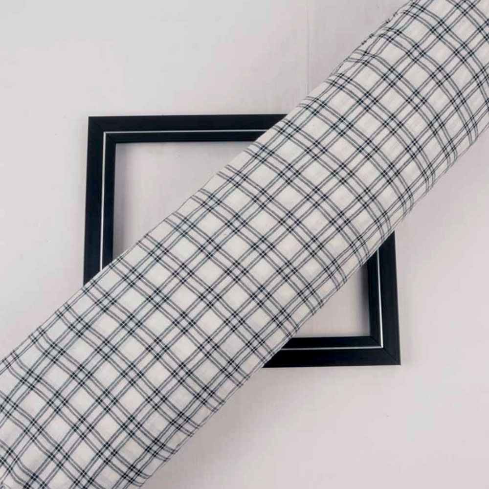 CHECK BLACK & WHITE PURE COTTON 94 GSM HANDWOVEN FABRIC