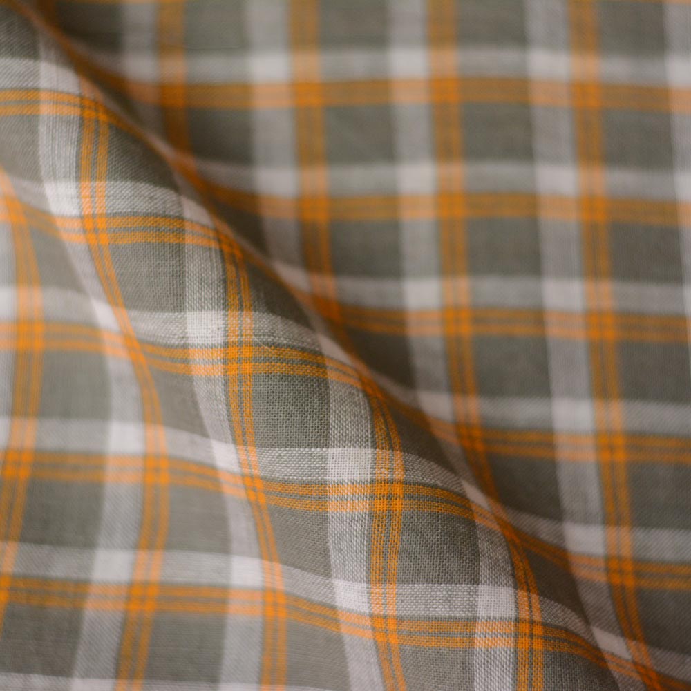 CHECK GREY & YELLOW PURE COTTON 93 GSM HANDWOVEN FABRIC