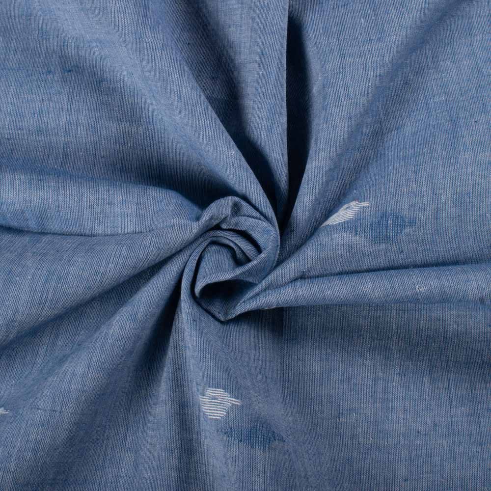Plain Blue Pure Cotton 55 GSM White & Blue Bird Motif Jamdani Fabric