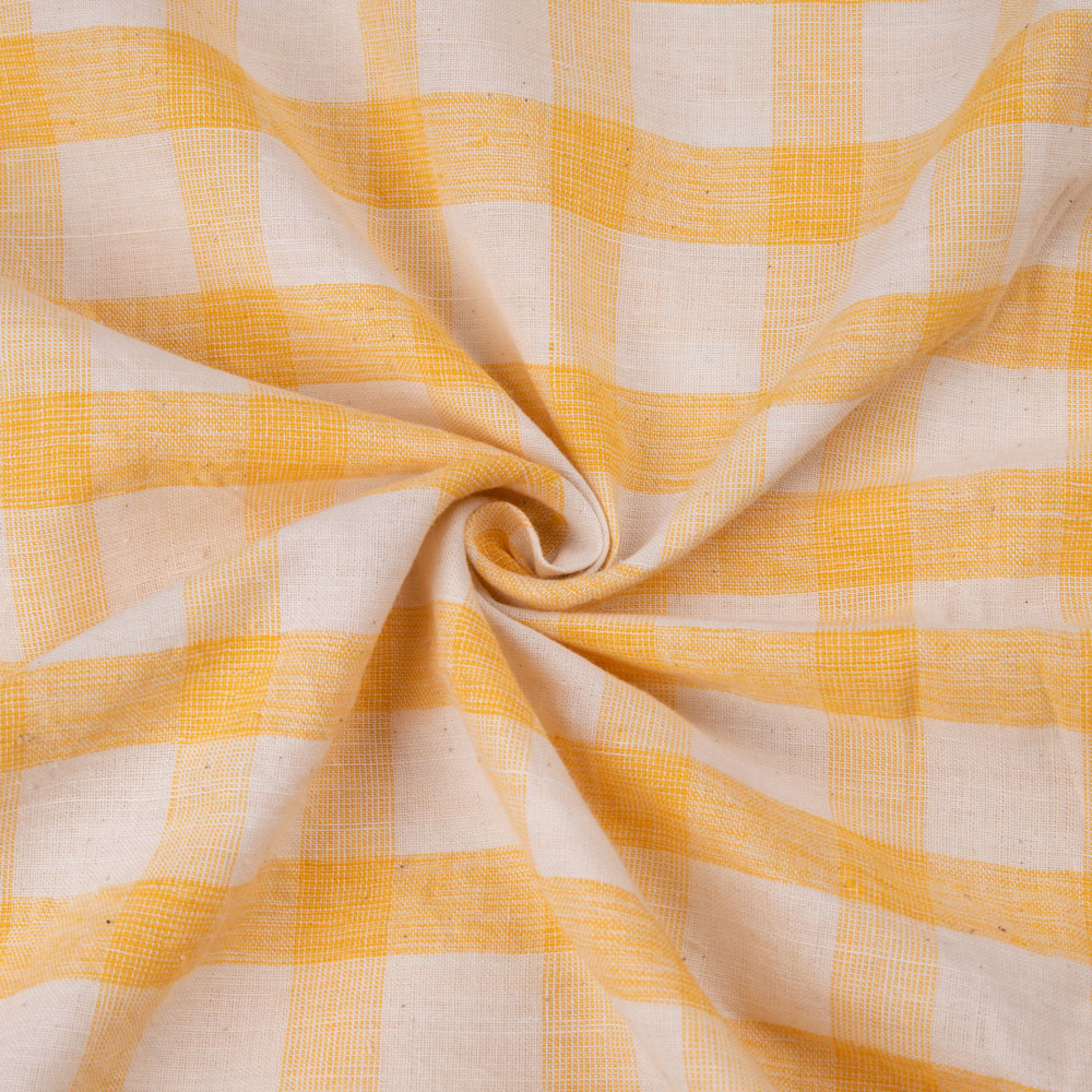 Check Yellow & White Pure Cotton 104 GSM Handwoven Fabric