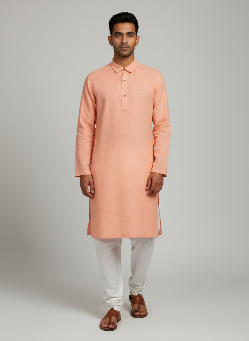 Plain Polo Sem Botao Collared Kurta With Long Sleeves