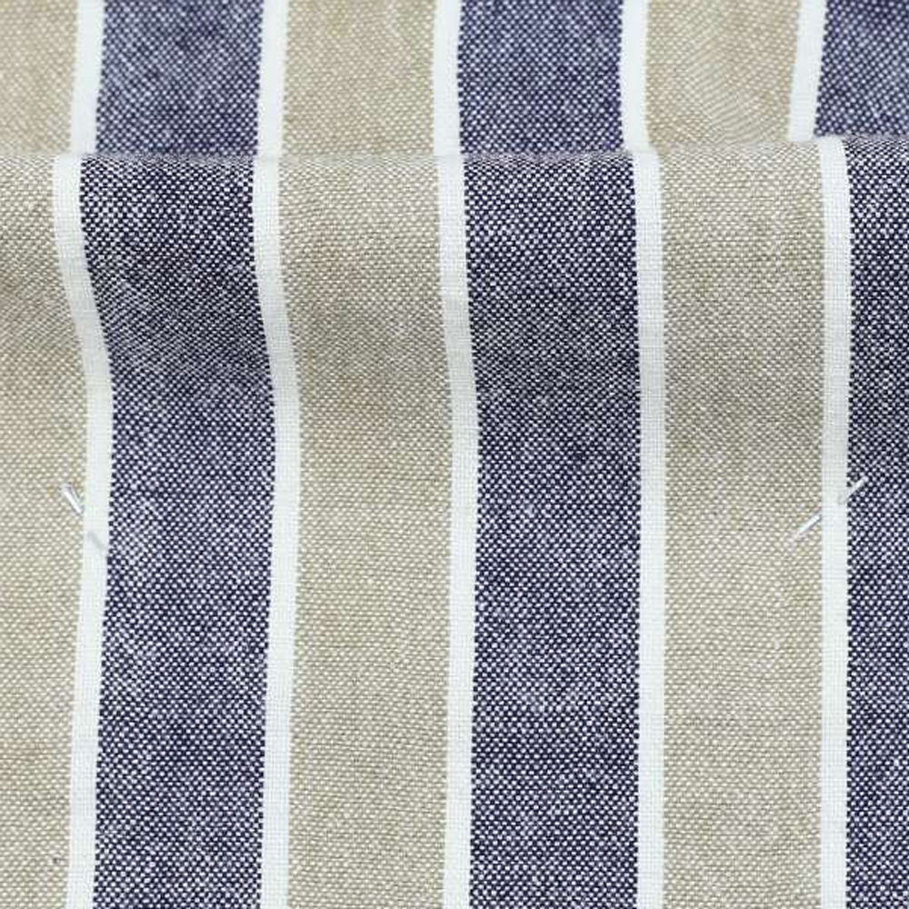 Stripe Navy Blue & Beige Pure Cotton 152 GSM Handwoven Fabric