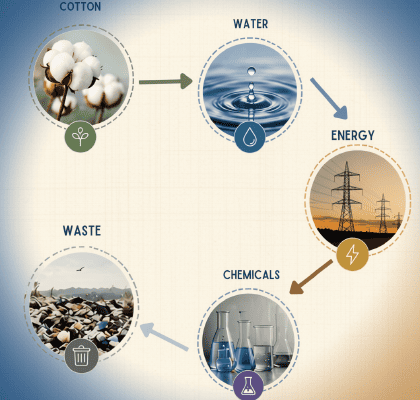 From Fibre to Actual process and waste