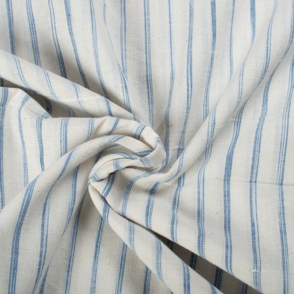 Stripe Blue & White Tie Dye 100 GSM Pure Cotton Handwoven Fabric