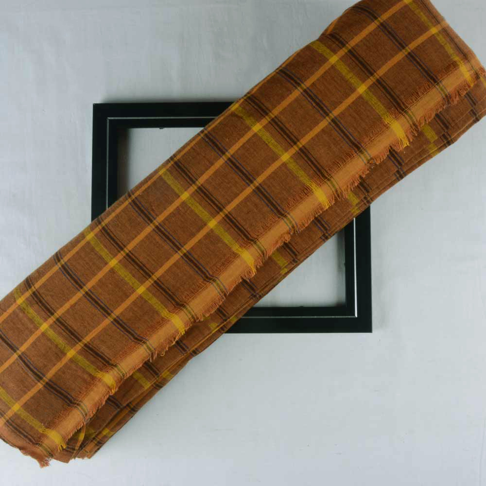 CHECK BROWN PURE COTTON 106 GSM HANDWOVEN FABRIC
