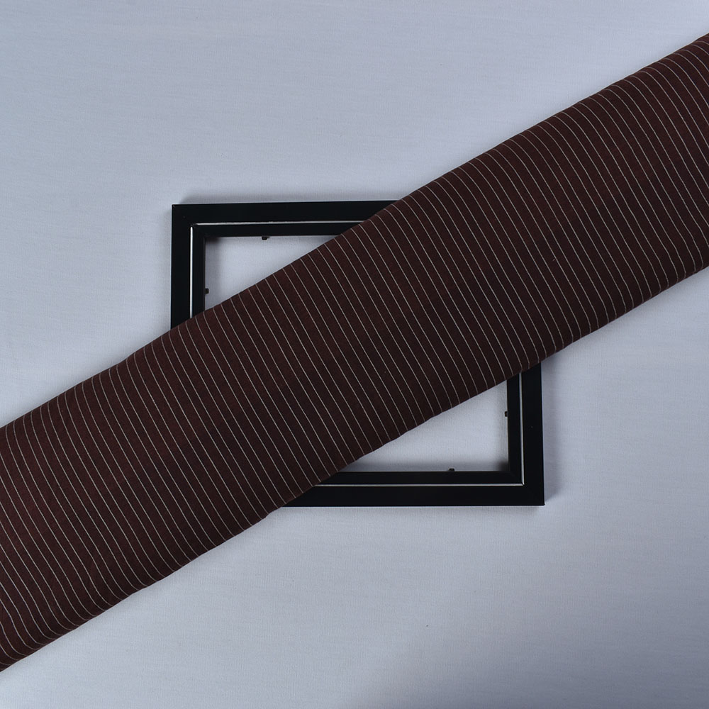 Stripe Brown White Pure Cotton 112 GSM Handwoven Fabric