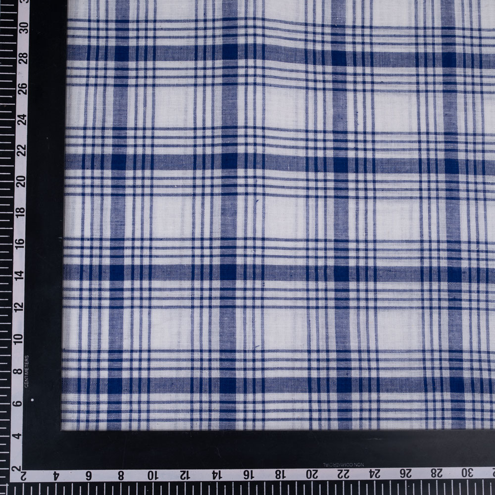CHECK BLUE & WHITE PURE COTTON 88 GSM HANDWOVEN FABRIC