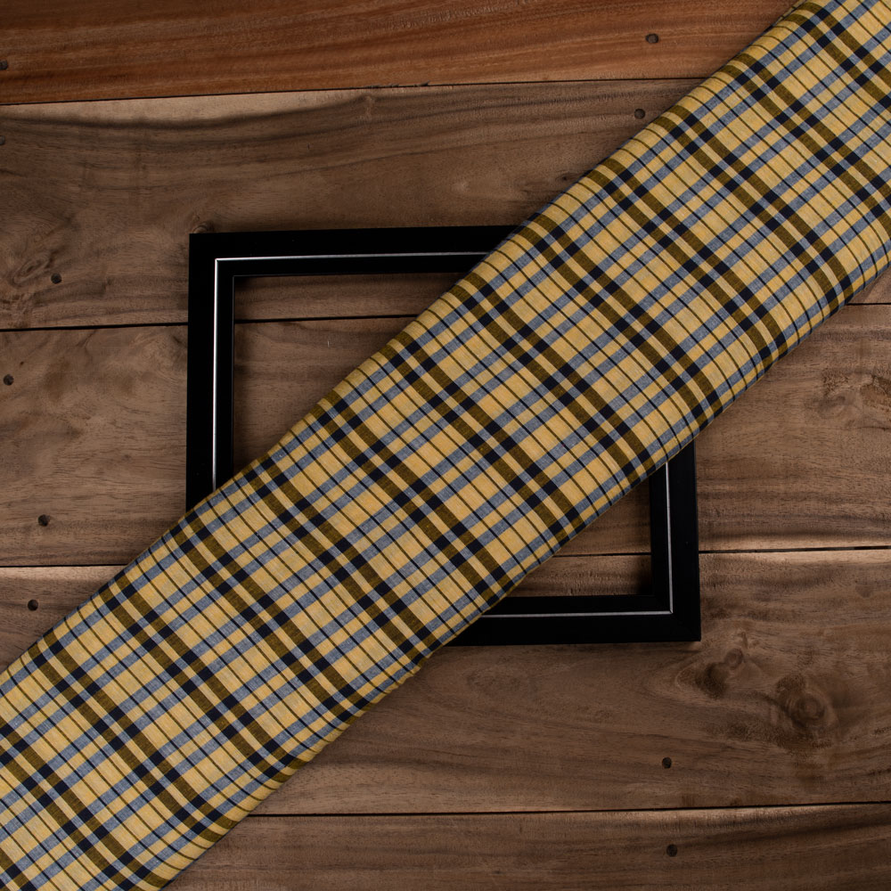 Check Yellow Pure Cotton 70 GSM Handwoven Fabric