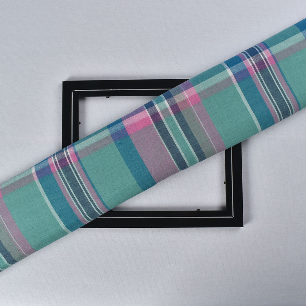 Check Multicolor Pure Cotton 100 GSM Handwoven Fabric 571