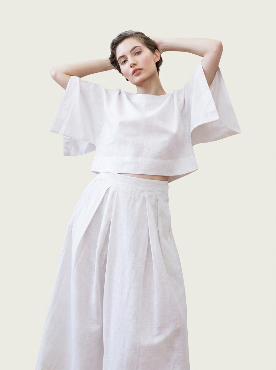 Split Sleeve Lose Cropped Top