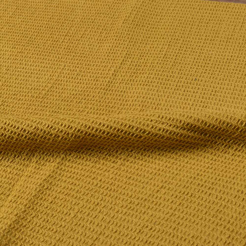 MUSTARD HONEYCOMB WEAVE PURE COTTON 122 GSM HANDWOVEN FABRIC