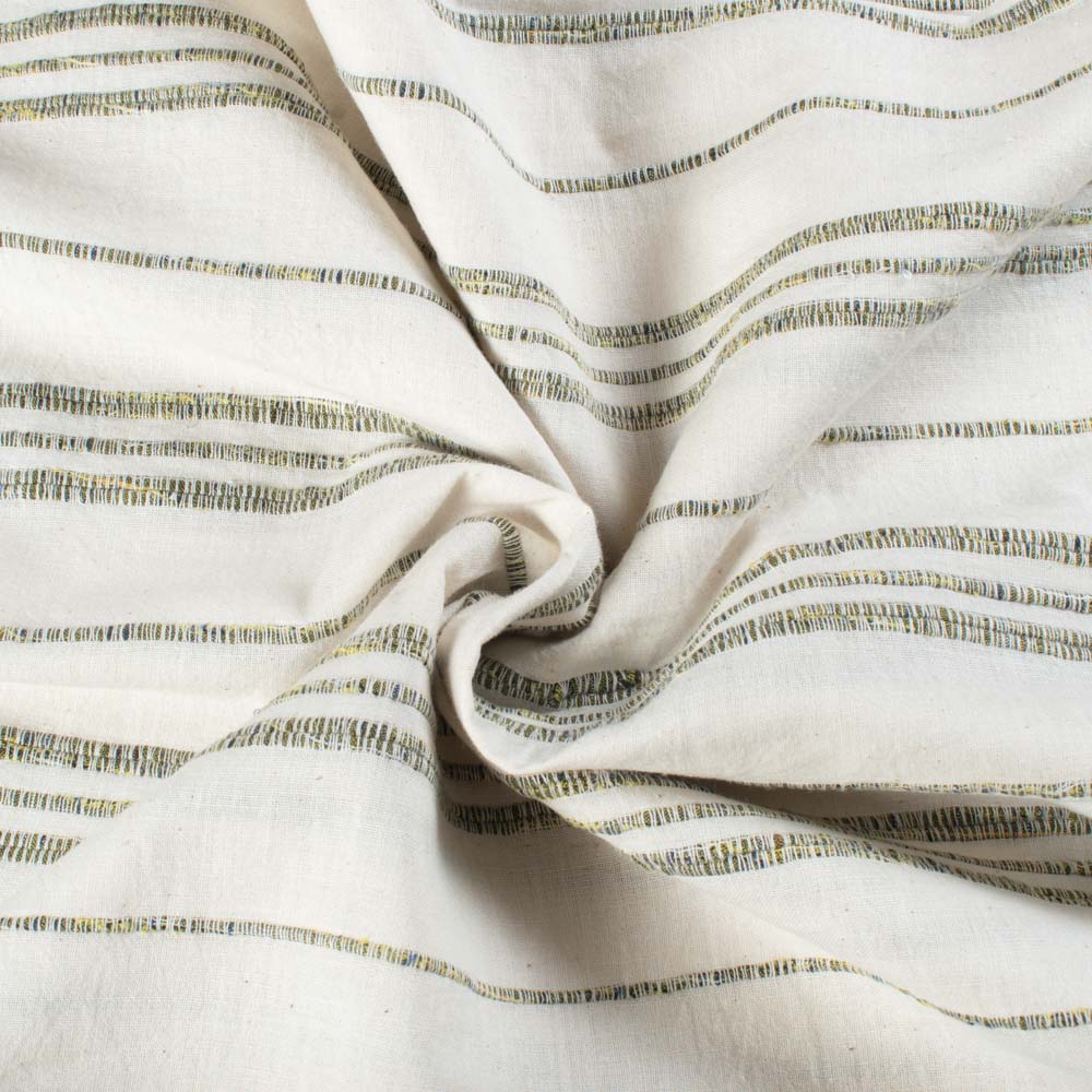 Extra Weft White & Yellowish Black Stripe Pure Cotton 160 GSM Handwoven Fabric