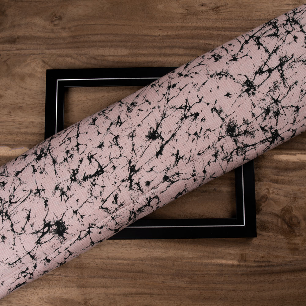Abstract Pink & Black Screenprinted Cotton Khadi 104 GSM Handwoven Fabric