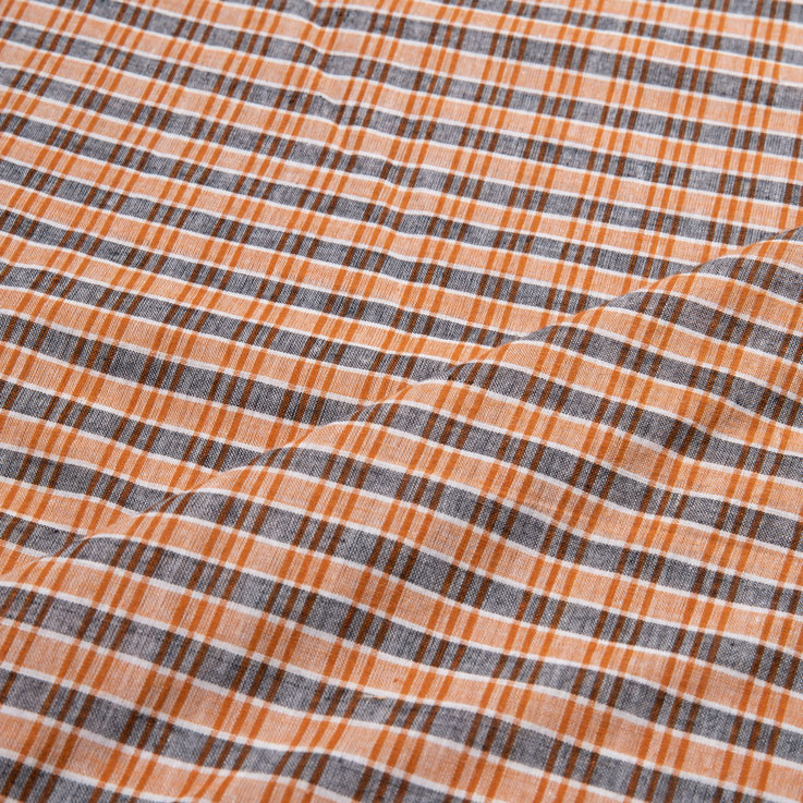 CHECK ORANGE BLACK PURE COTTON 65 GSM HANDWOVEN FABRIC