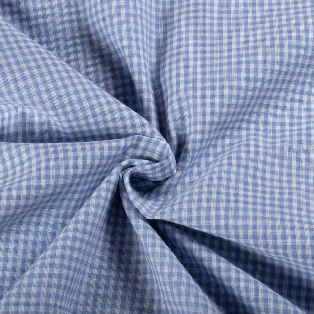 Check Blue & White Pure Cotton 55 GSM Handwoven Fabric