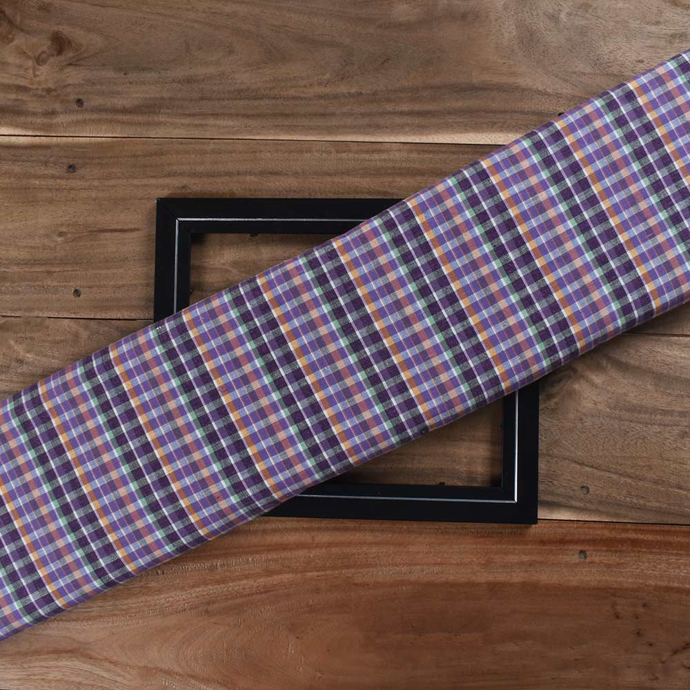 Check Multicolored Khadi Cotton 114 GSM Handwoven Fabric 383