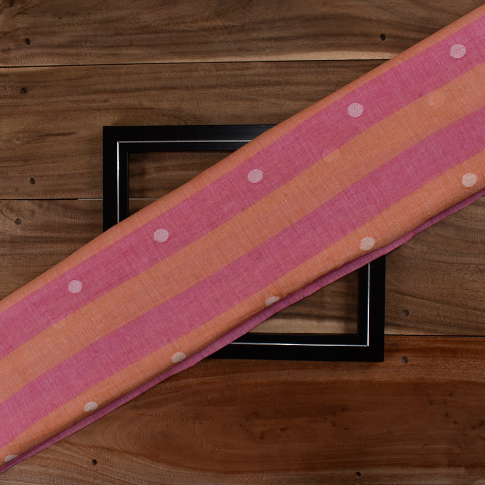 Polka Dot Stripe Orange Red Jamdani Pure Cotton 60 GSM Handwoven Fabric 227
