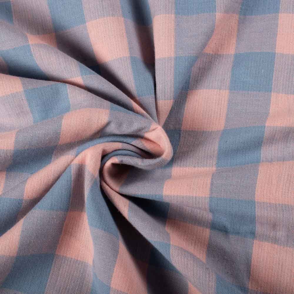 Check Sky Blue & Peach Pure Cotton 95 GSM Handwoven Fabric