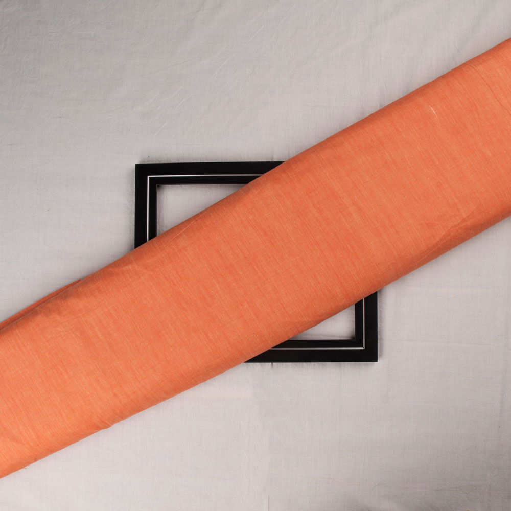 Chambray Orange Khadi Cotton 75 GSM Handwoven Fabric