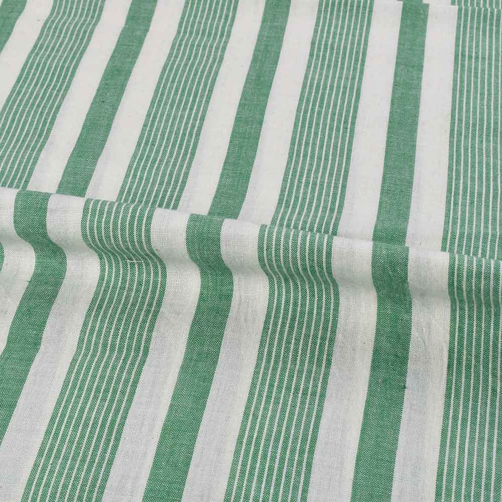 STRIPE GREEN & WHITE PURE COTTON 90 GSM HANDWOVEN FABRIC