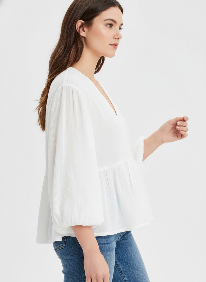 V-Neck Gathered Peplum Top