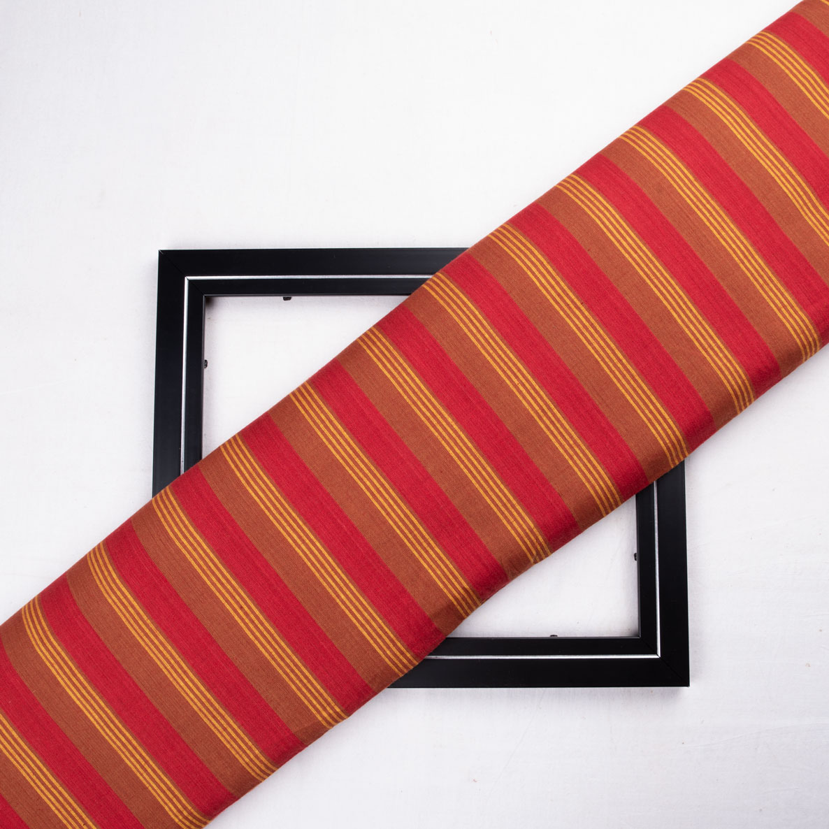 Stripe Red & Brown Pure Cotton 75 GSM Handwoven Fabric
