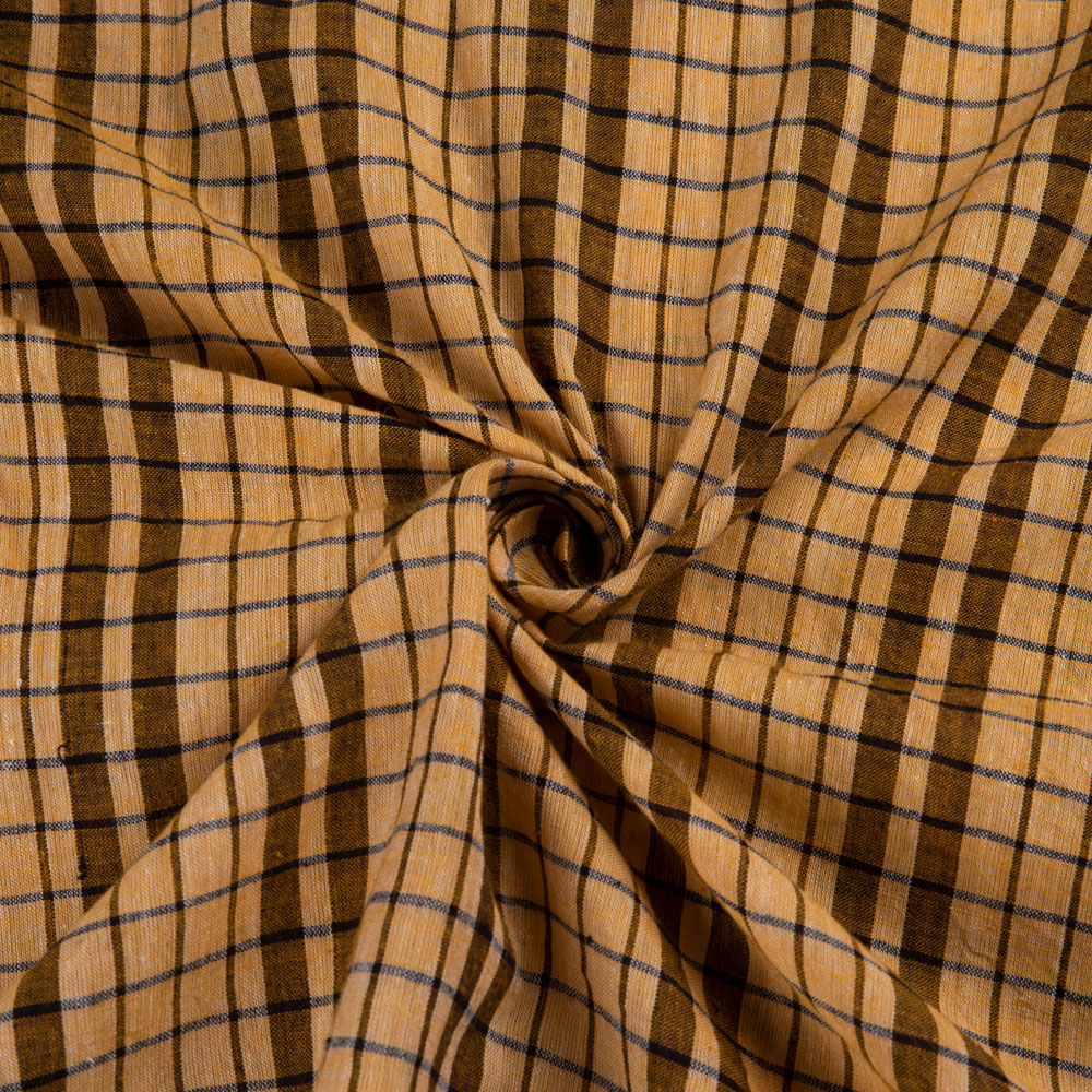 Check Yellow Pure Cotton 40 GSM Handwoven Fabric