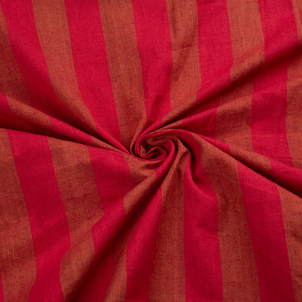 Stripe Red & Brown Pure Cotton 72 GSM Handwoven Fabric