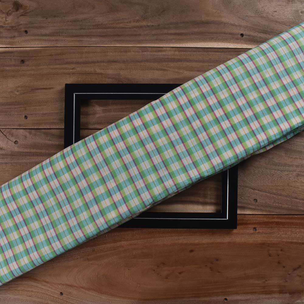 Check Multi Color Pure Cotton 56 GSM Handwoven Fabric 363
