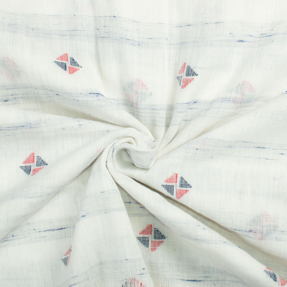 Geometric White Futki Jamdani Pure Khadi 85 GSM Handwoven Fabric 36