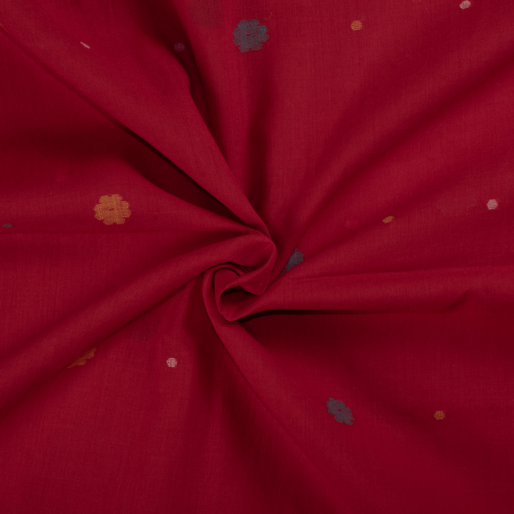 Flower Buti Red Jamdani Pure Cotton 55 GSM Handwoven Fabric 