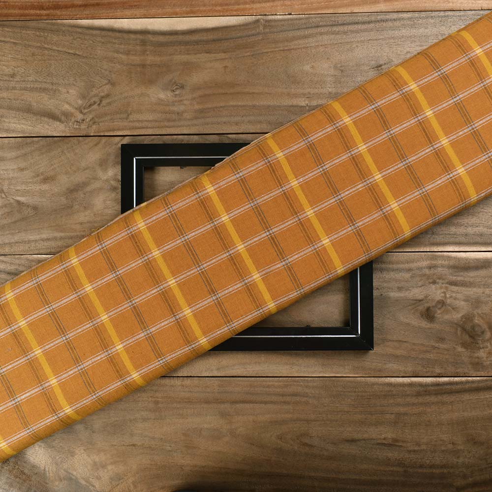 Check Mustard Yellow Pure Cotton 95 GSM Handwoven Fabric