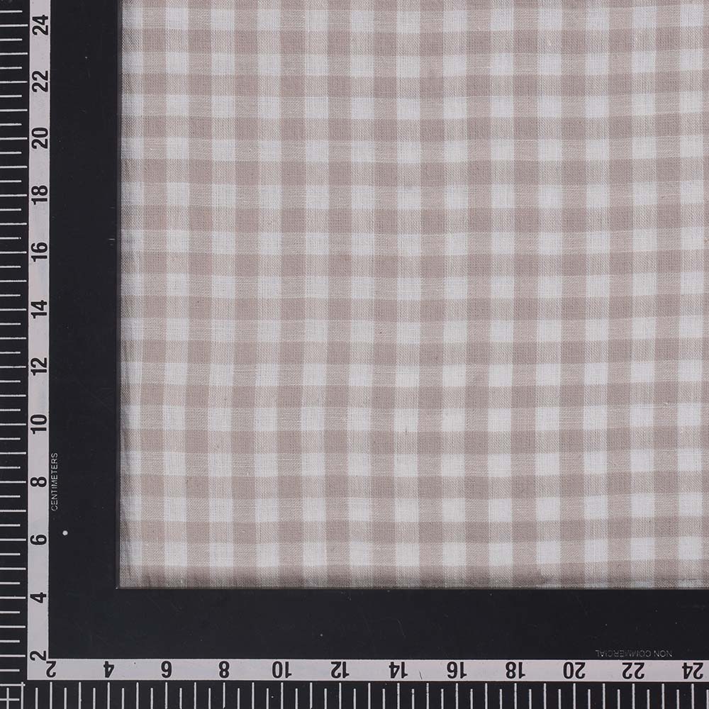 CHECK WHITE & BROWN PURE COTTON 90 GSM HANDWOVEN FABRIC
