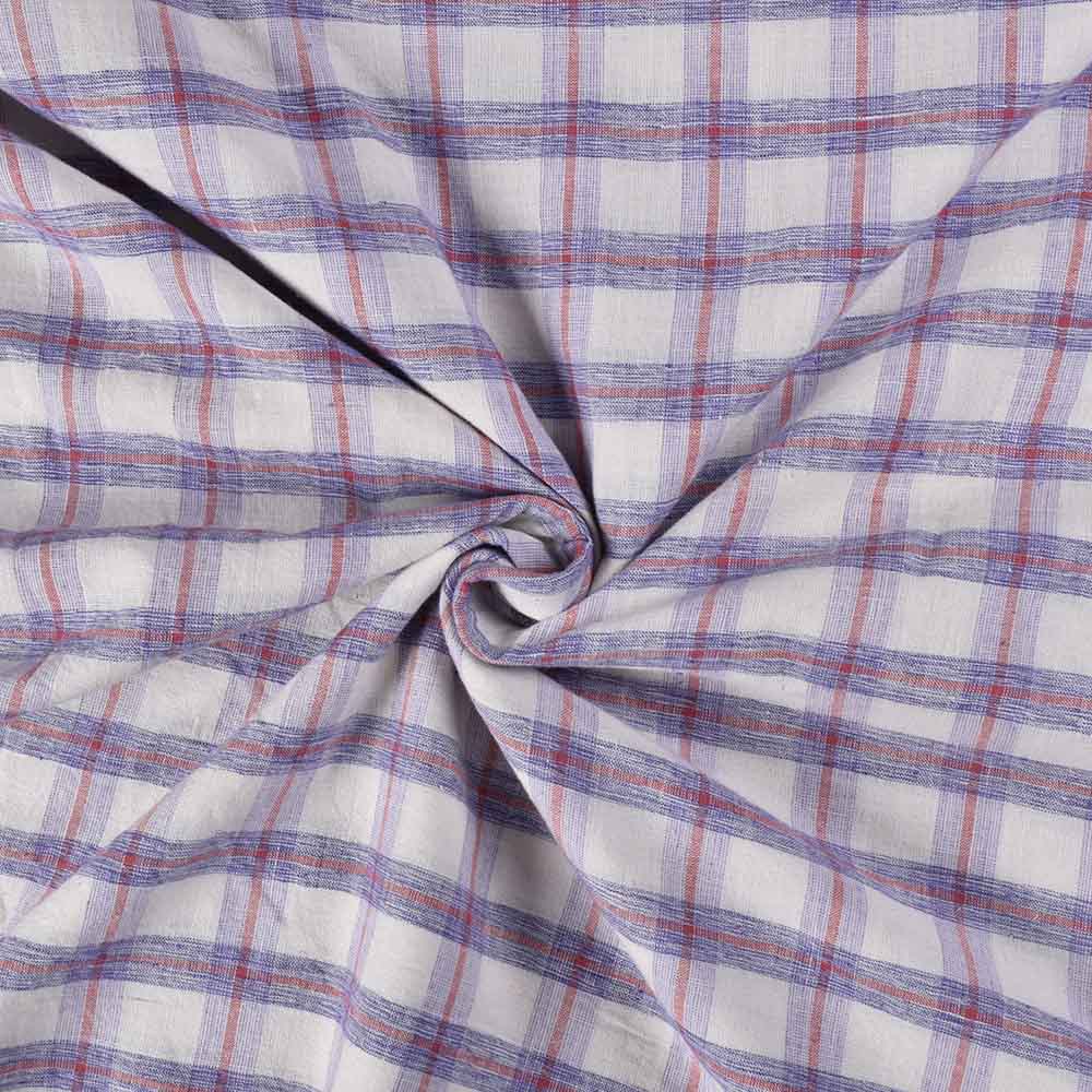Check White Purple And Red Pure Cotton 110 GSM Handwoven Fabric