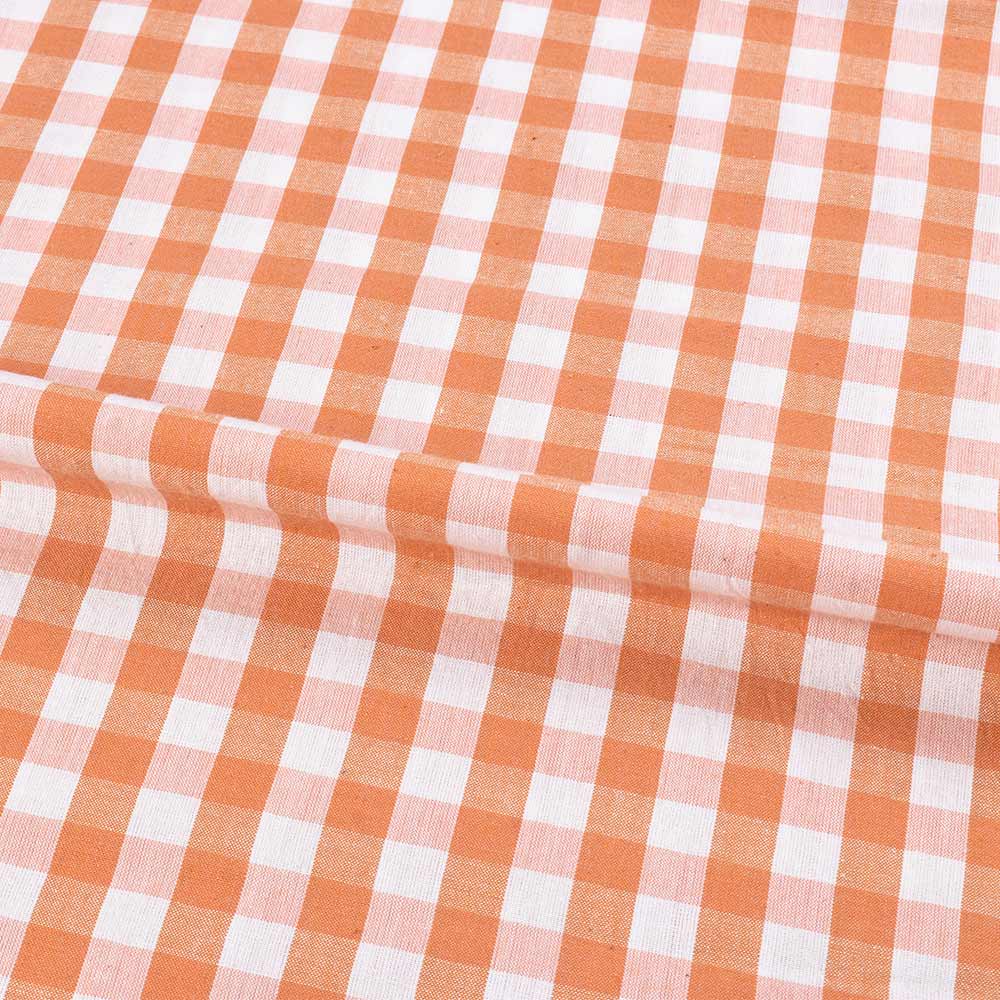 CHECK ORANGE & WHITE PURE COTTON 96 GSM HANDWOVEN FABRIC