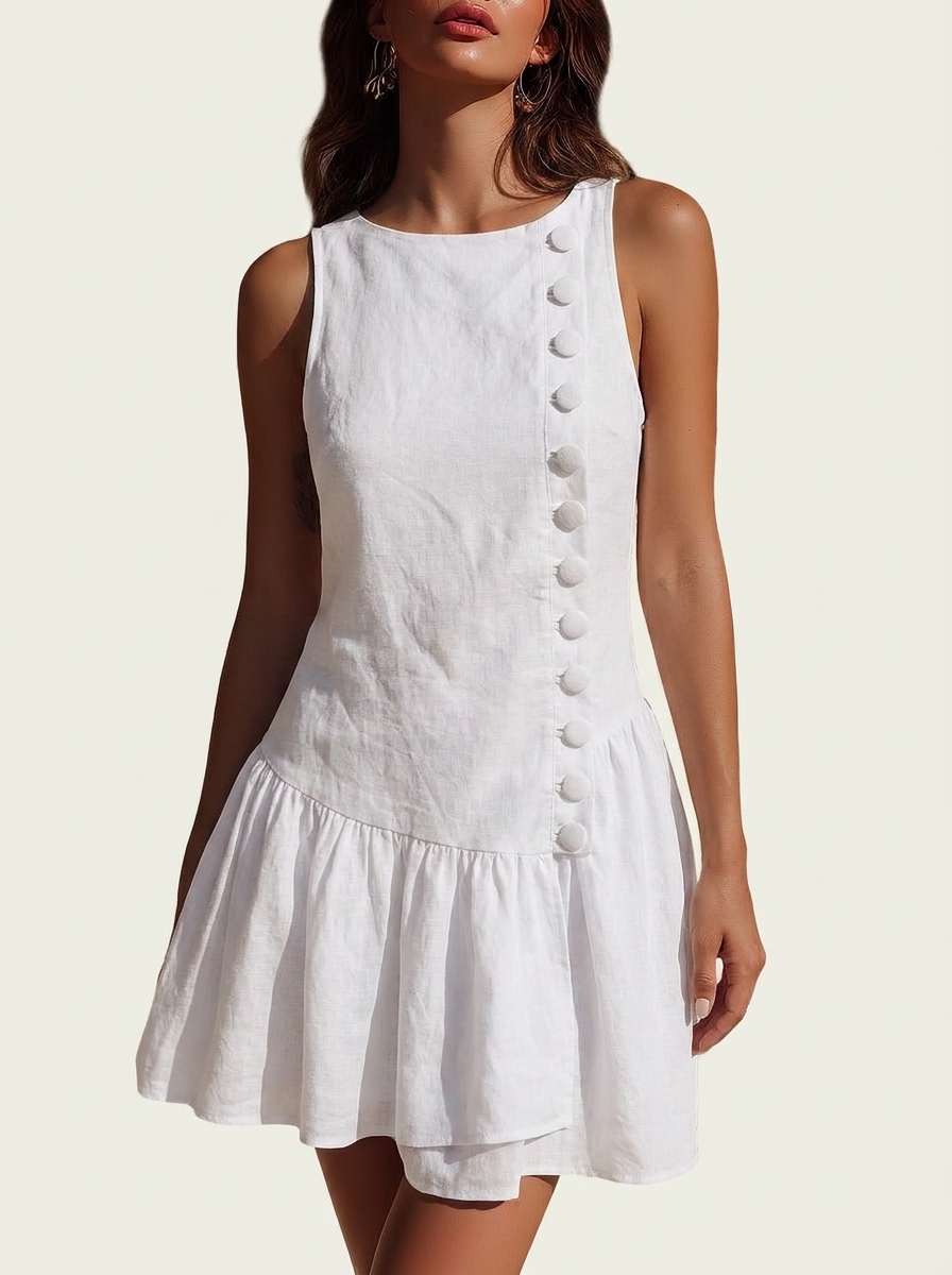 Asymmetric Buttoned Short Dress